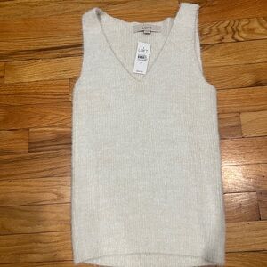 LOFT Knit Sleeveless V- Neck Tank Top White XS Pullover Casual
